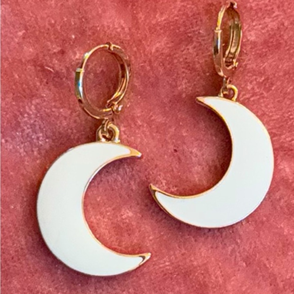White Crescent Moon Earrings